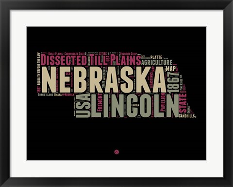 Framed Nebraska Word Cloud 1 Print