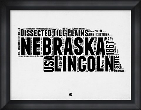 Framed Nebraska Word Cloud 2 Print