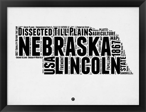 Framed Nebraska Word Cloud 2 Print