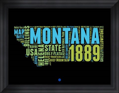 Framed Montana Word Cloud 1 Print
