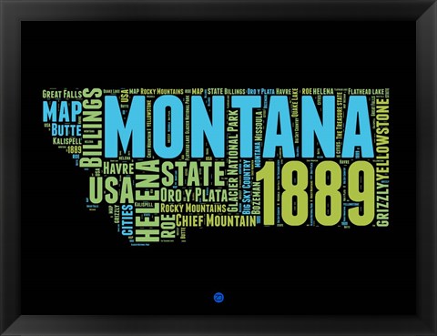 Framed Montana Word Cloud 1 Print