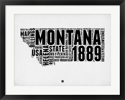 Framed Montana Watercolor Word Cloud Print