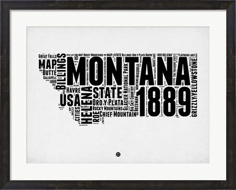 Framed Montana Watercolor Word Cloud Print