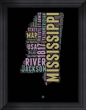 Framed Mississippi Word Cloud 1 Print