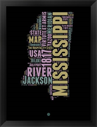 Framed Mississippi Word Cloud 1 Print