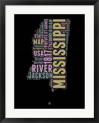 Framed Mississippi Word Cloud 1 Print