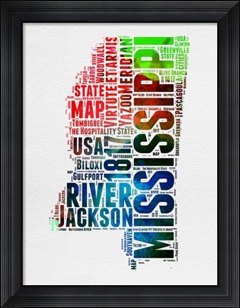 Framed Mississippi Watercolor Word Cloud Print