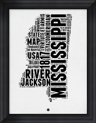 Framed Mississippi Word Cloud 2 Print
