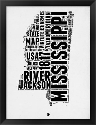 Framed Mississippi Word Cloud 2 Print