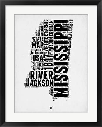 Framed Mississippi Word Cloud 2 Print