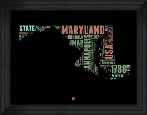 Framed Maryland Word Cloud 1 Print
