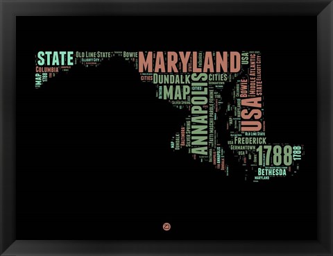 Framed Maryland Word Cloud 1 Print