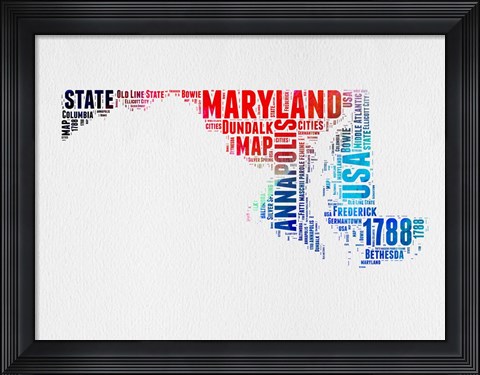 Framed Maryland Watercolor Word Cloud Print