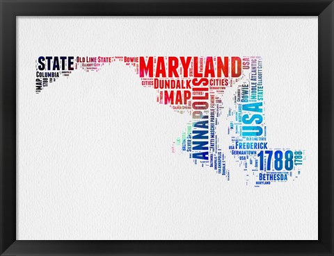 Framed Maryland Watercolor Word Cloud Print