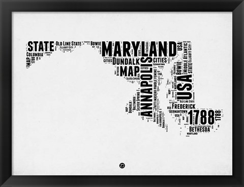 Framed Maryland Word Cloud 2 Print