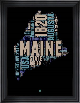 Framed Maine Word Cloud 1 Print