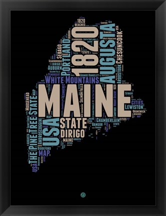 Framed Maine Word Cloud 1 Print