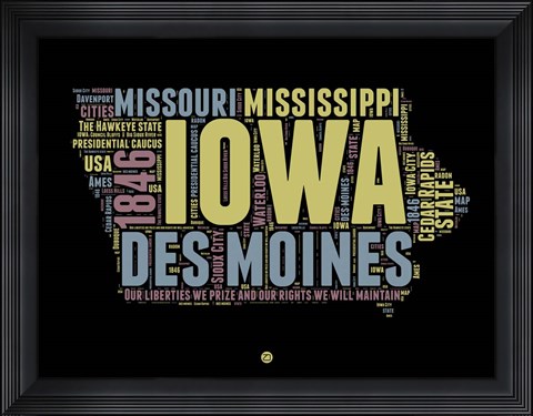 Framed Iowa Word Cloud 1 Print