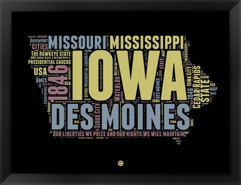 Framed Iowa Word Cloud 1 Print