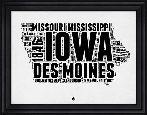 Framed Iowa Word Cloud 2 Print