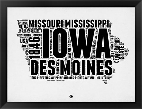 Framed Iowa Word Cloud 2 Print