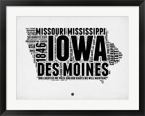 Framed Iowa Word Cloud 2 Print