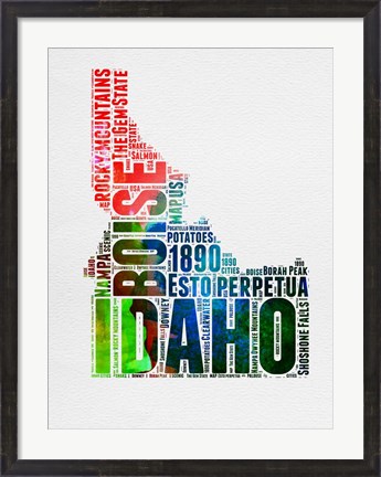 Framed Idaho Watercolor Word Cloud Print