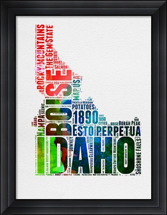 Framed Idaho Watercolor Word Cloud Print