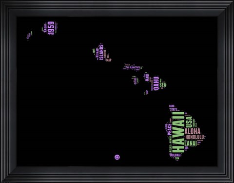 Framed Hawaii Word Cloud 1 Print