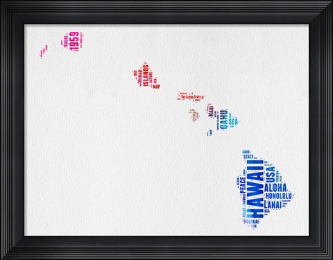 Framed Hawaii Watercolor Word Cloud Print