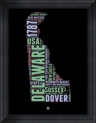 Framed Delaware Word Cloud 1 Print