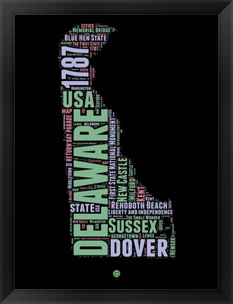 Framed Delaware Word Cloud 1 Print