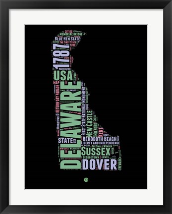 Framed Delaware Word Cloud 1 Print