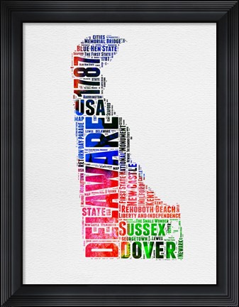 Framed Delaware Watercolor Word Cloud Print