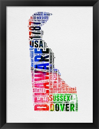 Framed Delaware Watercolor Word Cloud Print