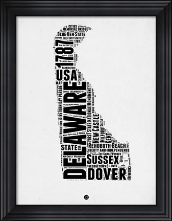 Framed Delaware Word Cloud 2 Print