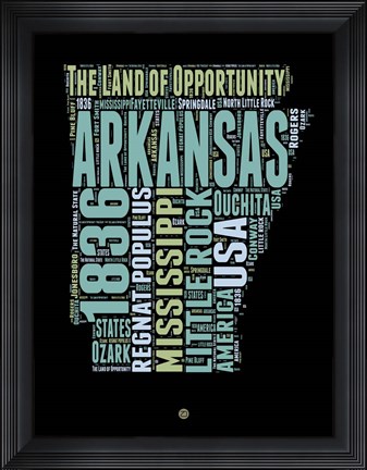 Framed Arkansas Word Cloud 1 Print