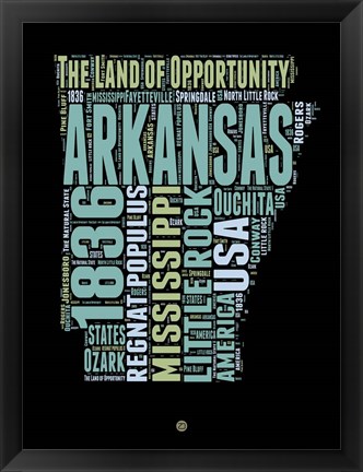 Framed Arkansas Word Cloud 1 Print