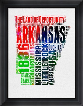 Framed Arkansas Watercolor Word Cloud Print