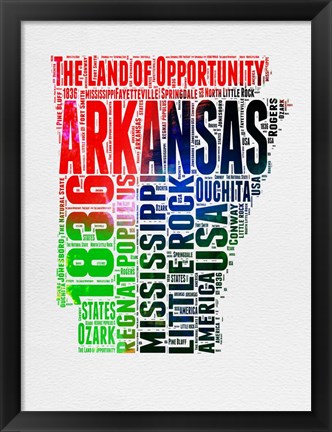 Framed Arkansas Watercolor Word Cloud Print