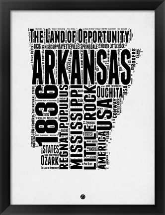 Framed Arkansas Word Cloud 2 Print