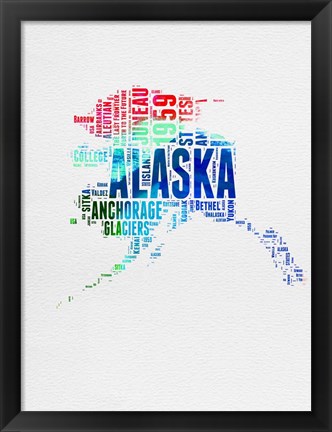 Framed Alaska Watercolor Word Cloud Print