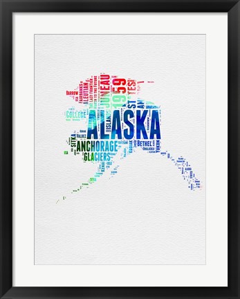 Framed Alaska Watercolor Word Cloud Print