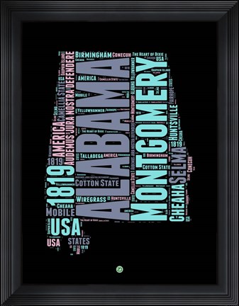 Framed Alabama Word Cloud 1 Print