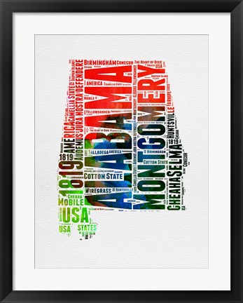 Framed Alabama Watercolor Word Cloud Print