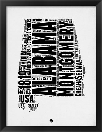 Framed Alabama Word Cloud 2 Print