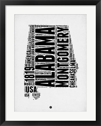 Framed Alabama Word Cloud 2 Print