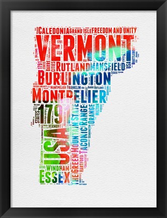 Framed Vermont Watercolor Word Cloud Print