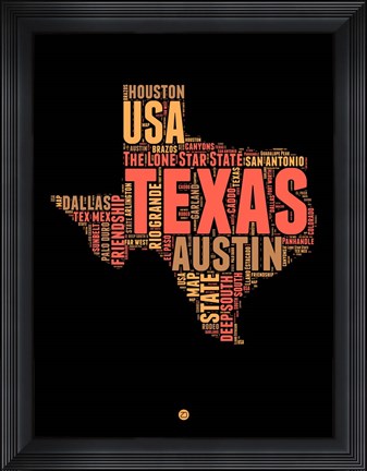 Framed Texas Word Cloud 1 Print