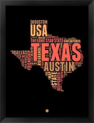 Framed Texas Word Cloud 1 Print